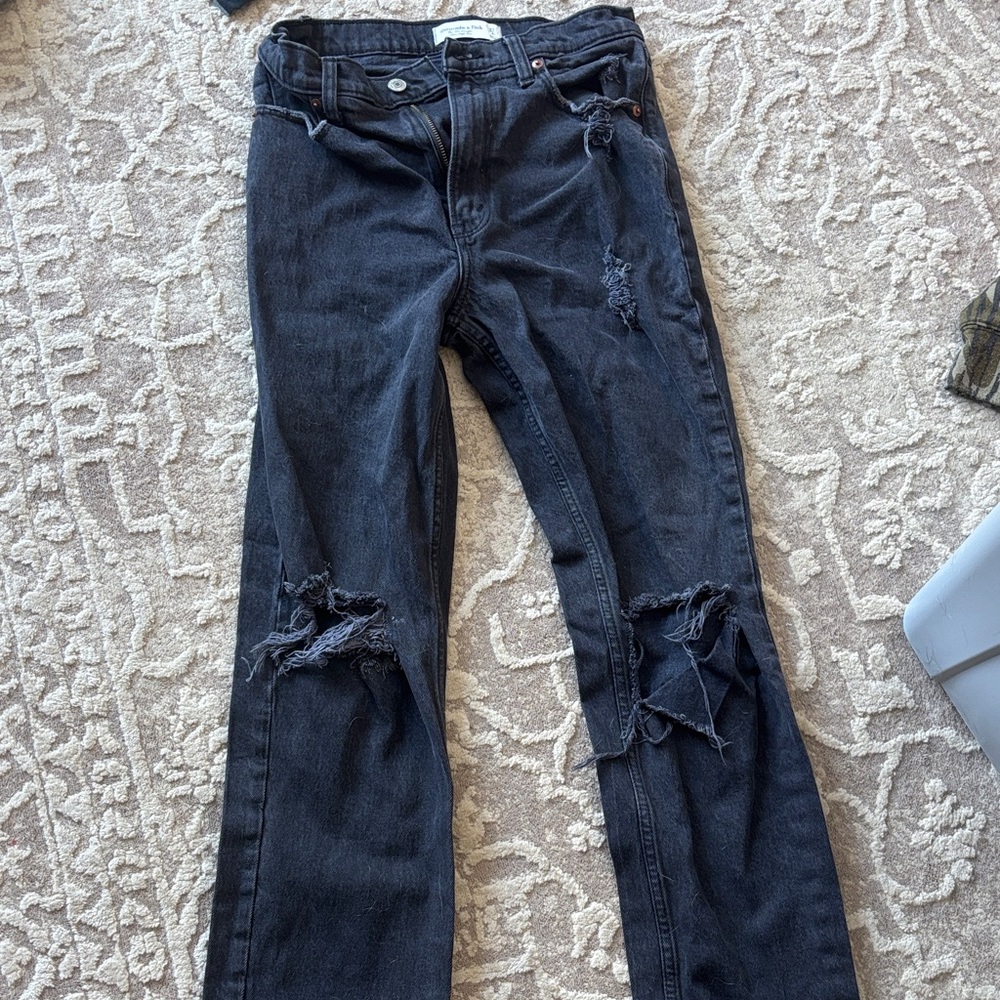 Abercrombie & Fitch Black Distressed Straight Leg Jeans